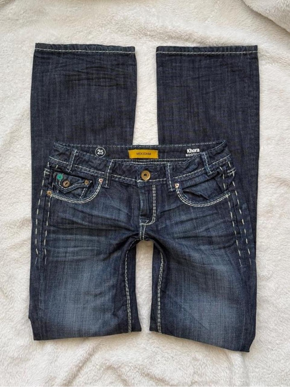 Mek USA DNM Khora Bootcut super low rise Jeans in Dark Indigo